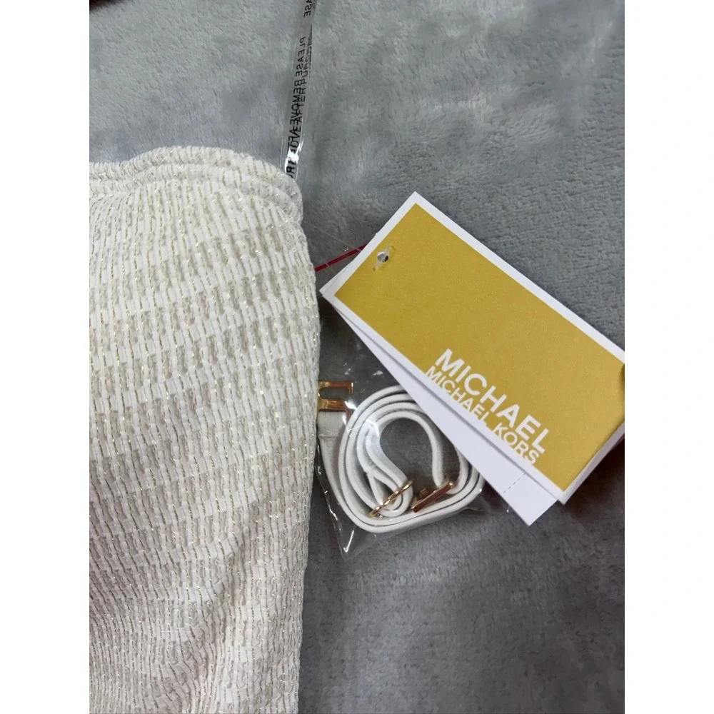 NWT Michael Kors One Piece Swimsuit Women Cream Gold Metallic Shoulder 6 $134